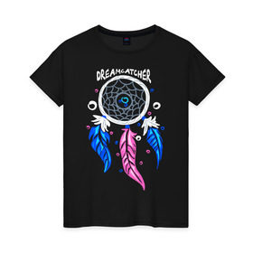 Женская футболка хлопок с принтом Ловец снов в Петрозаводске, 100% хлопок | прямой крой, круглый вырез горловины, длина до линии бедер, слегка спущенное плечо | амулет | ловец снов | оберег | перо | перья | сон