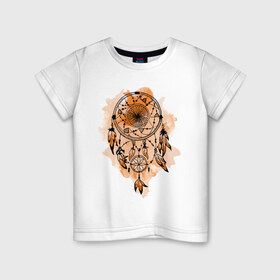 Детская футболка хлопок с принтом Ловец снов в Петрозаводске, 100% хлопок | круглый вырез горловины, полуприлегающий силуэт, длина до линии бедер | амулет | ловец снов | оберег | перо | перья | сон