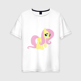 Женская футболка хлопок Oversize с принтом Пони пегас Флаттершай в Петрозаводске, 100% хлопок | свободный крой, круглый ворот, спущенный рукав, длина до линии бедер
 | my little pony | пегас | пони | флаттершай