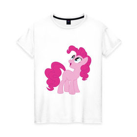 Женская футболка хлопок с принтом Пони Пинки Пай в Петрозаводске, 100% хлопок | прямой крой, круглый вырез горловины, длина до линии бедер, слегка спущенное плечо | my little pony | пинки пай | пони