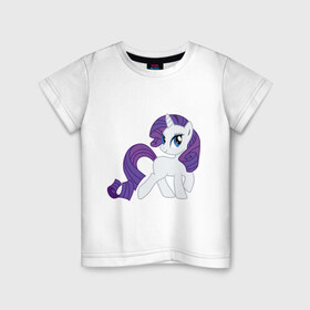 Детская футболка хлопок с принтом Пони Рарити в Петрозаводске, 100% хлопок | круглый вырез горловины, полуприлегающий силуэт, длина до линии бедер | Тематика изображения на принте: my little pony | пони | рарити
