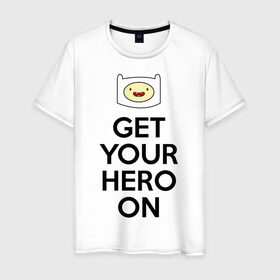 Мужская футболка хлопок с принтом Get your hero on в Петрозаводске, 100% хлопок | прямой крой, круглый вырез горловины, длина до линии бедер, слегка спущенное плечо. | adventure time | время приключений | финн