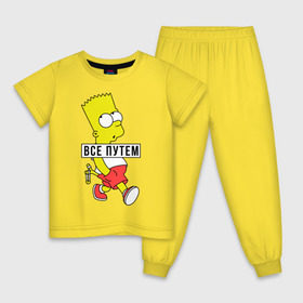 Детская пижама хлопок с принтом Барт Симпсон Все путем в Петрозаводске, 100% хлопок |  брюки и футболка прямого кроя, без карманов, на брюках мягкая резинка на поясе и по низу штанин
 | все путем