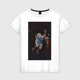 Женская футболка хлопок с принтом Космонавт в Петрозаводске, 100% хлопок | прямой крой, круглый вырез горловины, длина до линии бедер, слегка спущенное плечо | 