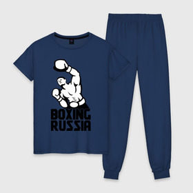Женская пижама хлопок с принтом Boxing russia в Петрозаводске, 100% хлопок | брюки и футболка прямого кроя, без карманов, на брюках мягкая резинка на поясе и по низу штанин | boxing | russia | бокс | россия
