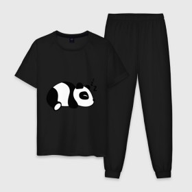 Мужская пижама хлопок с принтом Панда спит в Петрозаводске, 100% хлопок | брюки и футболка прямого кроя, без карманов, на брюках мягкая резинка на поясе и по низу штанин
 | Тематика изображения на принте: 