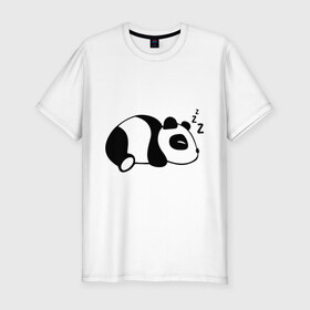 Мужская футболка премиум с принтом Панда спит в Петрозаводске, 92% хлопок, 8% лайкра | приталенный силуэт, круглый вырез ворота, длина до линии бедра, короткий рукав | Тематика изображения на принте: 
