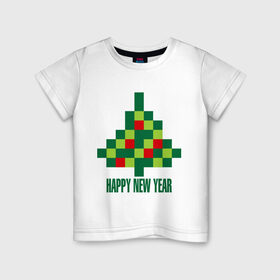 Детская футболка хлопок с принтом Елка - пиксели в Петрозаводске, 100% хлопок | круглый вырез горловины, полуприлегающий силуэт, длина до линии бедер | 2015 | new year | елка | мозаика | новый год | пазл