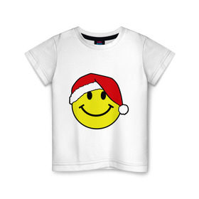 Детская футболка хлопок с принтом Новогодняя рожица в Петрозаводске, 100% хлопок | круглый вырез горловины, полуприлегающий силуэт, длина до линии бедер | new year | smile | новый год | смайл