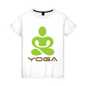 Женская футболка хлопок с принтом Йога - это здоровье в Петрозаводске, 100% хлопок | прямой крой, круглый вырез горловины, длина до линии бедер, слегка спущенное плечо | 