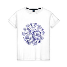 Женская футболка хлопок с принтом Seashell в Петрозаводске, 100% хлопок | прямой крой, круглый вырез горловины, длина до линии бедер, слегка спущенное плечо | seashell | лето | море | ракушки