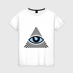 Женская футболка хлопок с принтом Всевидящее око (глаз в треугольнике) в Петрозаводске, 100% хлопок | прямой крой, круглый вырез горловины, длина до линии бедер, слегка спущенное плечо | Тематика изображения на принте: иллюминаты