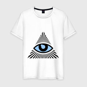 Мужская футболка хлопок с принтом Всевидящее око (глаз в треугольнике) в Петрозаводске, 100% хлопок | прямой крой, круглый вырез горловины, длина до линии бедер, слегка спущенное плечо. | иллюминаты