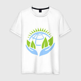 Мужская футболка хлопок с принтом Планету нужно беречь в Петрозаводске, 100% хлопок | прямой крой, круглый вырез горловины, длина до линии бедер, слегка спущенное плечо. | green peace | гринпис | забота | охрана | планета | природа