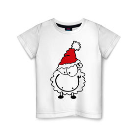 Детская футболка хлопок с принтом Счастливая овечка в Петрозаводске, 100% хлопок | круглый вырез горловины, полуприлегающий силуэт, длина до линии бедер | 2015 | new year | новый год | овечка | овца | счастье