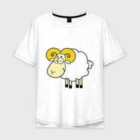 Мужская футболка хлопок Oversize с принтом Барашек в Петрозаводске, 100% хлопок | свободный крой, круглый ворот, “спинка” длиннее передней части | 2015 | new year | баран | барашек | новый год | овечка | овца