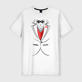 Мужская футболка премиум с принтом Костюм жениха в Петрозаводске, 92% хлопок, 8% лайкра | приталенный силуэт, круглый вырез ворота, длина до линии бедра, короткий рукав | бабочка