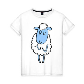 Женская футболка хлопок с принтом Милая овечка в Петрозаводске, 100% хлопок | прямой крой, круглый вырез горловины, длина до линии бедер, слегка спущенное плечо | 2015 | new year | коза | новый год | овца
