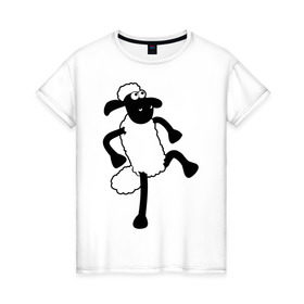 Женская футболка хлопок с принтом Овечка танцует в Петрозаводске, 100% хлопок | прямой крой, круглый вырез горловины, длина до линии бедер, слегка спущенное плечо | 2015 | new year | новый год | овечка | овца | символ