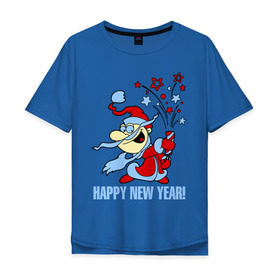 Мужская футболка хлопок Oversize с принтом Салют - хлопушка в Петрозаводске, 100% хлопок | свободный крой, круглый ворот, “спинка” длиннее передней части | new year | дед мороз | новый год | салют | хлопушка