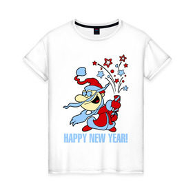 Женская футболка хлопок с принтом Салют - хлопушка в Петрозаводске, 100% хлопок | прямой крой, круглый вырез горловины, длина до линии бедер, слегка спущенное плечо | new year | дед мороз | новый год | салют | хлопушка