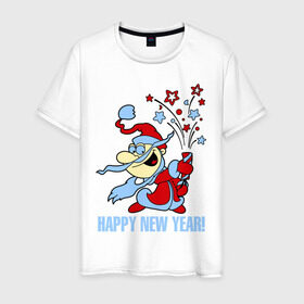 Мужская футболка хлопок с принтом Салют - хлопушка в Петрозаводске, 100% хлопок | прямой крой, круглый вырез горловины, длина до линии бедер, слегка спущенное плечо. | new year | дед мороз | новый год | салют | хлопушка