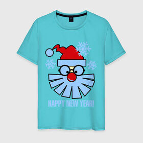 Мужская футболка хлопок с принтом Санта Клаус и снежинки в Петрозаводске, 100% хлопок | прямой крой, круглый вырез горловины, длина до линии бедер, слегка спущенное плечо. | new year | дед мороз | зима | новый год | санта | санта клаус | снег