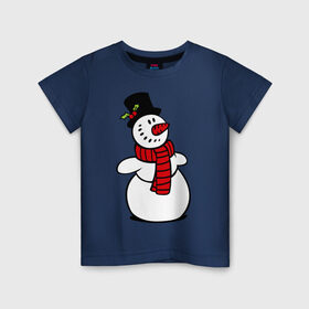 Детская футболка хлопок с принтом Весёлый снеговик в Петрозаводске, 100% хлопок | круглый вырез горловины, полуприлегающий силуэт, длина до линии бедер | new year | новый год | рождество | снеговик