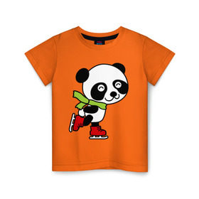 Детская футболка хлопок с принтом Панда на коньках в Петрозаводске, 100% хлопок | круглый вырез горловины, полуприлегающий силуэт, длина до линии бедер | панда