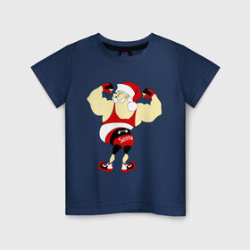 Детская футболка хлопок с принтом Санта бодибилдер в Петрозаводске, 100% хлопок | круглый вырез горловины, полуприлегающий силуэт, длина до линии бедер | 2015 | бодибилдер | культурист | новый год | рождество | санта