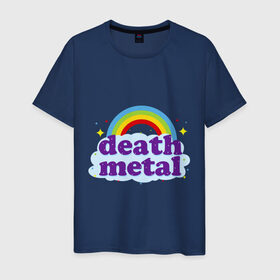 Мужская футболка хлопок с принтом Rainbow death metal в Петрозаводске, 100% хлопок | прямой крой, круглый вырез горловины, длина до линии бедер, слегка спущенное плечо. | будь металистом | волшебство | метал | музыка | оставайся рокером | прикол | радуга | рок | рокерам