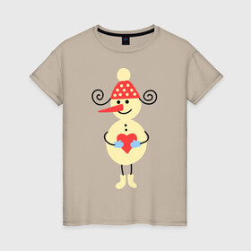 Женская футболка хлопок с принтом Снеговик в Петрозаводске, 100% хлопок | прямой крой, круглый вырез горловины, длина до линии бедер, слегка спущенное плечо | 2015 | нг | новый год | сердечко | снеговик