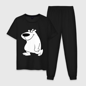 Мужская пижама хлопок с принтом Веселый белый медведь в Петрозаводске, 100% хлопок | брюки и футболка прямого кроя, без карманов, на брюках мягкая резинка на поясе и по низу штанин
 | Тематика изображения на принте: new year | белый | медведь | северный полюс