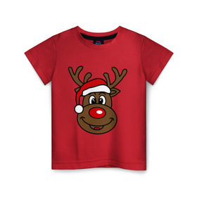 Детская футболка хлопок с принтом Рождественский олень в Петрозаводске, 100% хлопок | круглый вырез горловины, полуприлегающий силуэт, длина до линии бедер | 2015 | new year | новый год | олень | рождество