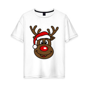 Женская футболка хлопок Oversize с принтом Рождественский олень в Петрозаводске, 100% хлопок | свободный крой, круглый ворот, спущенный рукав, длина до линии бедер
 | 2015 | new year | новый год | олень | рождество
