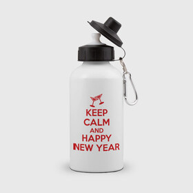 Бутылка спортивная с принтом Keep calm and happy new year в Петрозаводске, металл | емкость — 500 мл, в комплекте две пластиковые крышки и карабин для крепления | keep calm | new year | новый год | сохраняй спокойствие
