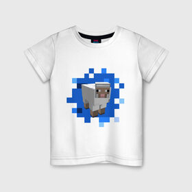 Детская футболка хлопок с принтом Minecraft sheep в Петрозаводске, 100% хлопок | круглый вырез горловины, полуприлегающий силуэт, длина до линии бедер | Тематика изображения на принте: майнкрафт | овечка