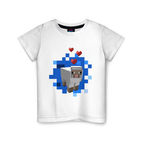 Детская футболка хлопок с принтом Minecraft sheep в Петрозаводске, 100% хлопок | круглый вырез горловины, полуприлегающий силуэт, длина до линии бедер | 2015 | minecraft | бараны | животные | майнкрафт | овечки | приколы | символ года | ягнята