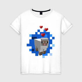 Женская футболка хлопок с принтом Minecraft sheep в Петрозаводске, 100% хлопок | прямой крой, круглый вырез горловины, длина до линии бедер, слегка спущенное плечо | 2015 | minecraft | бараны | животные | майнкрафт | овечки | приколы | символ года | ягнята