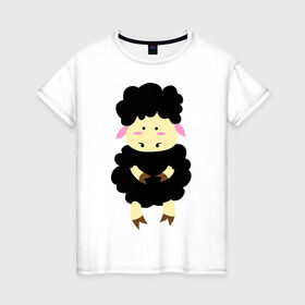 Женская футболка хлопок с принтом Барашек в Петрозаводске, 100% хлопок | прямой крой, круглый вырез горловины, длина до линии бедер, слегка спущенное плечо | 2015 | бараны | животные | овечки | приколы | символ года | ягнята