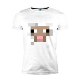 Мужская футболка премиум с принтом Майнкрафт в Петрозаводске, 92% хлопок, 8% лайкра | приталенный силуэт, круглый вырез ворота, длина до линии бедра, короткий рукав | мордочка | овечка | пиксельный