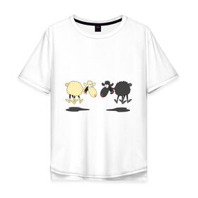 Мужская футболка хлопок Oversize с принтом Прыгающие овечки в Петрозаводске, 100% хлопок | свободный крой, круглый ворот, “спинка” длиннее передней части | 2015 | бараны | животные | овечки | приколы | символ года | ягнята