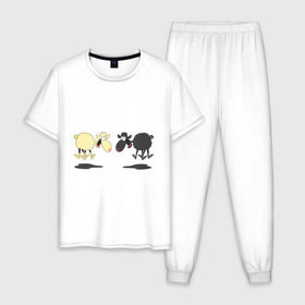 Мужская пижама хлопок с принтом Прыгающие овечки в Петрозаводске, 100% хлопок | брюки и футболка прямого кроя, без карманов, на брюках мягкая резинка на поясе и по низу штанин
 | 2015 | бараны | животные | овечки | приколы | символ года | ягнята