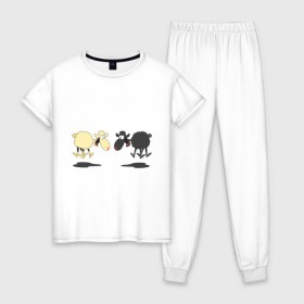 Женская пижама хлопок с принтом Прыгающие овечки в Петрозаводске, 100% хлопок | брюки и футболка прямого кроя, без карманов, на брюках мягкая резинка на поясе и по низу штанин | 2015 | бараны | животные | овечки | приколы | символ года | ягнята