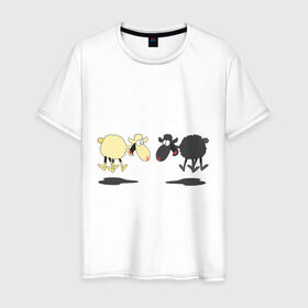 Мужская футболка хлопок с принтом Прыгающие овечки в Петрозаводске, 100% хлопок | прямой крой, круглый вырез горловины, длина до линии бедер, слегка спущенное плечо. | Тематика изображения на принте: 2015 | бараны | животные | овечки | приколы | символ года | ягнята