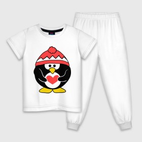 Детская пижама хлопок с принтом Пингвин с сердцем в Петрозаводске, 100% хлопок |  брюки и футболка прямого кроя, без карманов, на брюках мягкая резинка на поясе и по низу штанин
 | пингвин