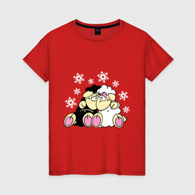 Женская футболка хлопок с принтом Барашки в Петрозаводске, 100% хлопок | прямой крой, круглый вырез горловины, длина до линии бедер, слегка спущенное плечо | барашек | год козы новый год | любовь | овечка | снежинка