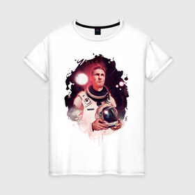 Женская футболка хлопок с принтом Interstellar в Петрозаводске, 100% хлопок | прямой крой, круглый вырез горловины, длина до линии бедер, слегка спущенное плечо | interstellar | интерстеллар | космонавт | космос