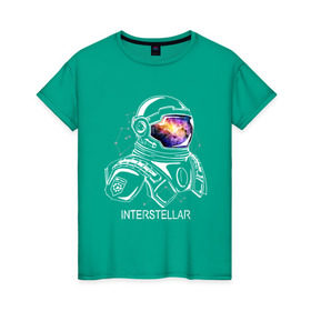 Женская футболка хлопок с принтом Космонавт в Петрозаводске, 100% хлопок | прямой крой, круглый вырез горловины, длина до линии бедер, слегка спущенное плечо | interstellar | интерстеллар | космонавт | космос