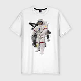 Мужская футболка премиум с принтом Сова космонавт в Петрозаводске, 92% хлопок, 8% лайкра | приталенный силуэт, круглый вырез ворота, длина до линии бедра, короткий рукав | сова